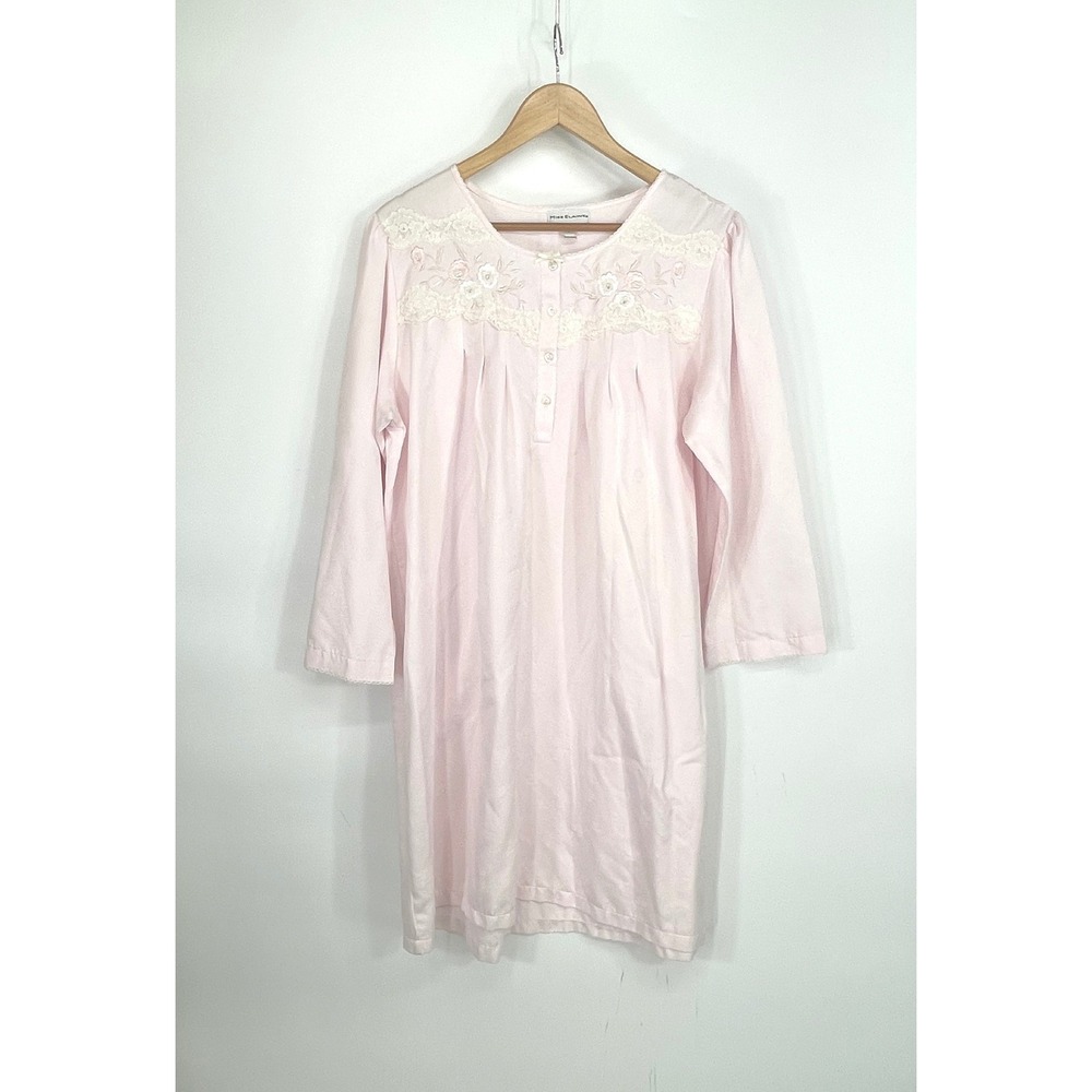 Miss Elaine Womens Nightgown L Sleepwear Pink Lace Floral Embroidery Coquette